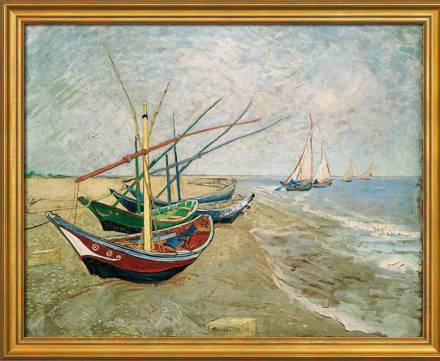 Vincent van Gogh Bild "Fischerboote Am Strand Von Les Saintes-Marie-De-La-Mer" (1888), Gerahmt Giclee