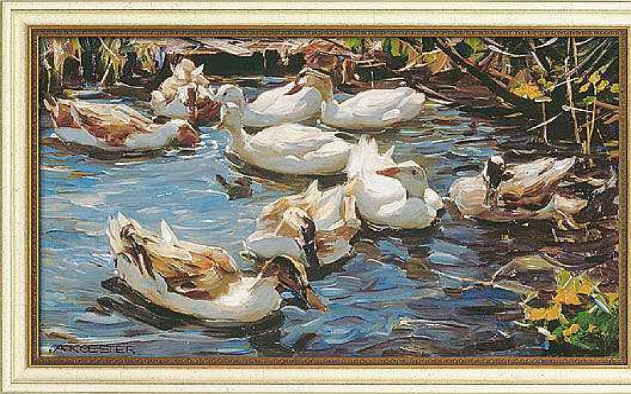 Alexander Koester Bild "Neun Enten Im Vorfruhling", Gerahmt Romantik