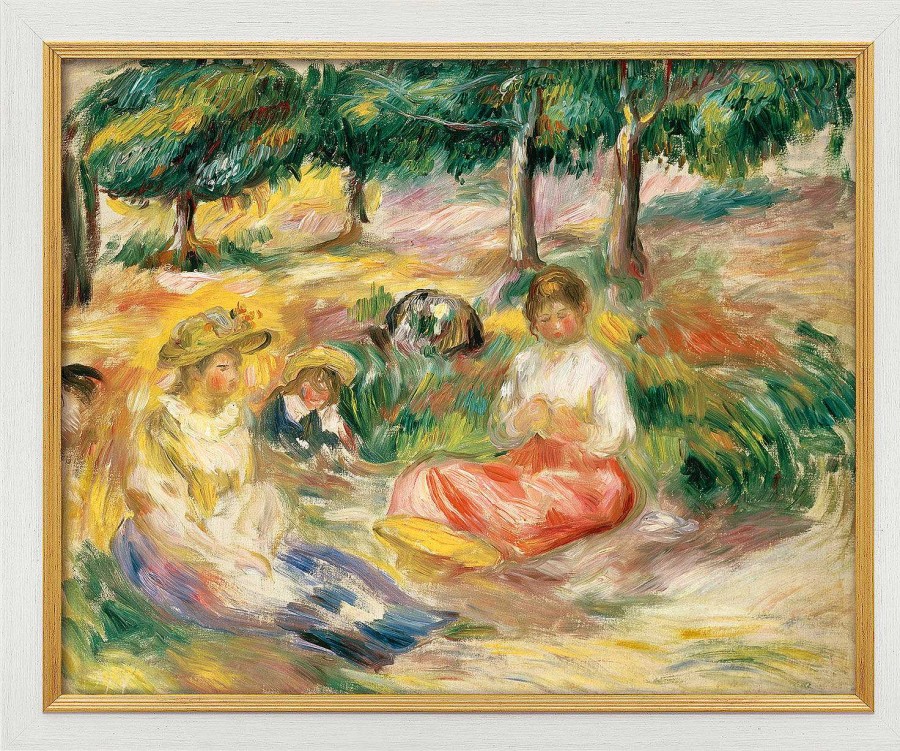 Auguste Renoir Bild "Drei Junge Frauen Im Grunen" (1896-97), Version Weis-Goldfarben Gerahmt Genreszenen