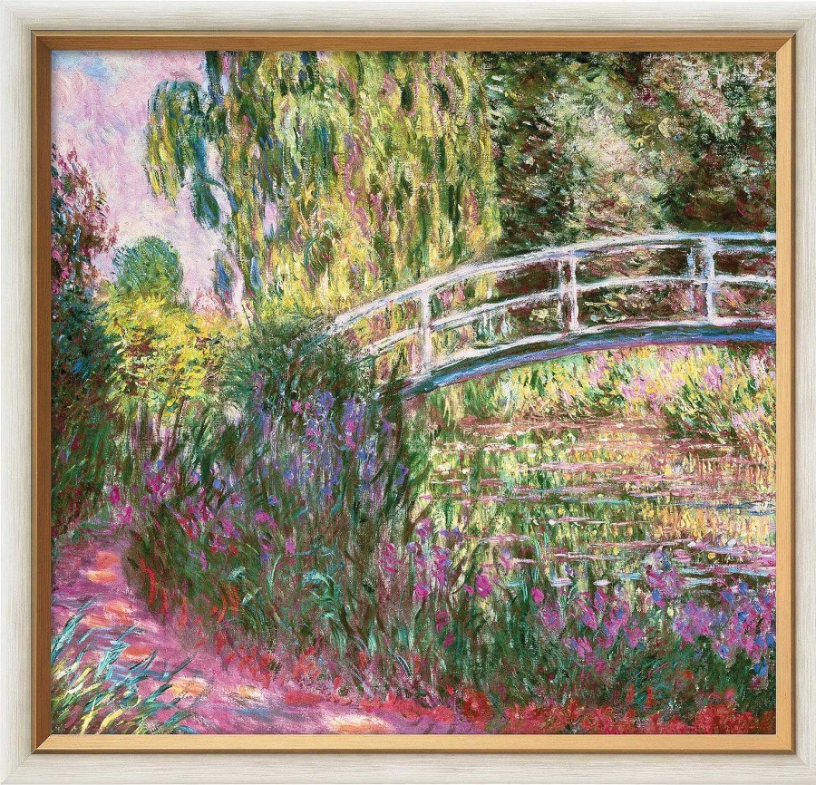 Claude Monet Bild "Die Japanische Brucke Im Garten Von Giverny" (Um 1900), Version Weis-Goldfarben Gerahmt Giclee