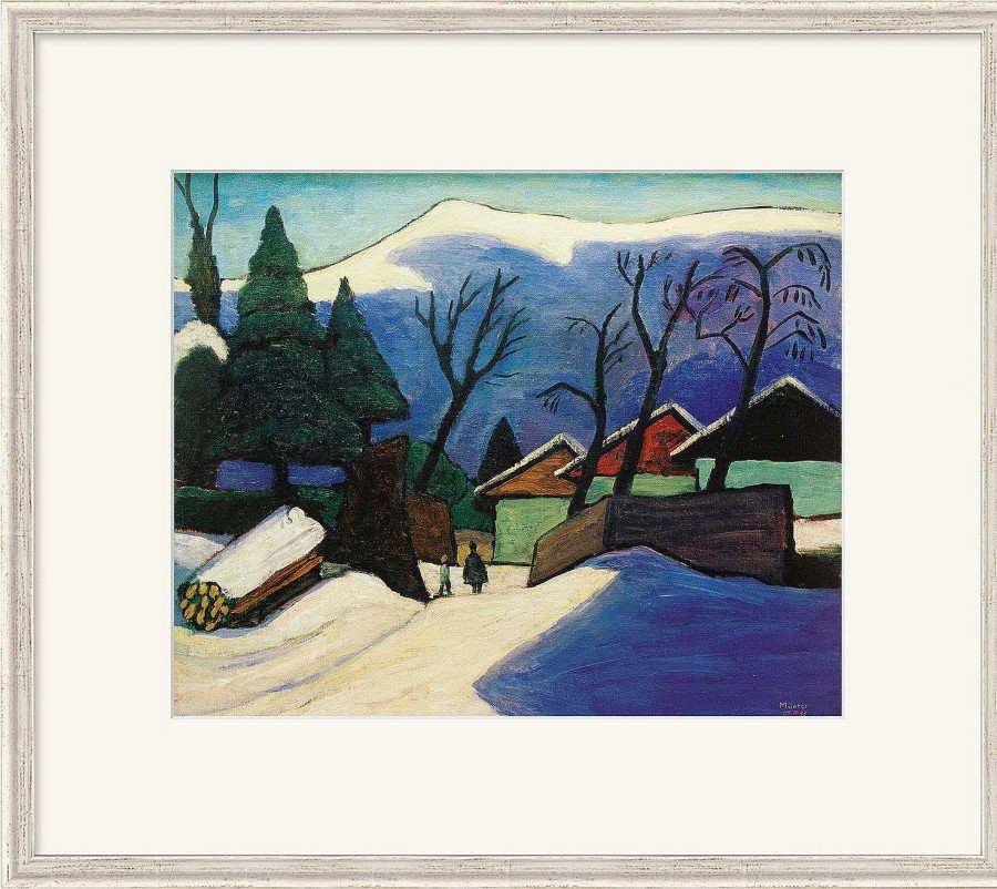 Gabriele Münter Bild "Drei Hauser Im Schnee" (1933), Gerahmt Expressionismus