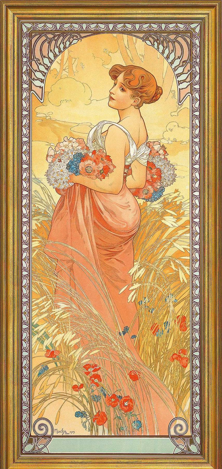 Alphonse Mucha Bild "Sommer", Gerahmt Jugendstil / Art Deco