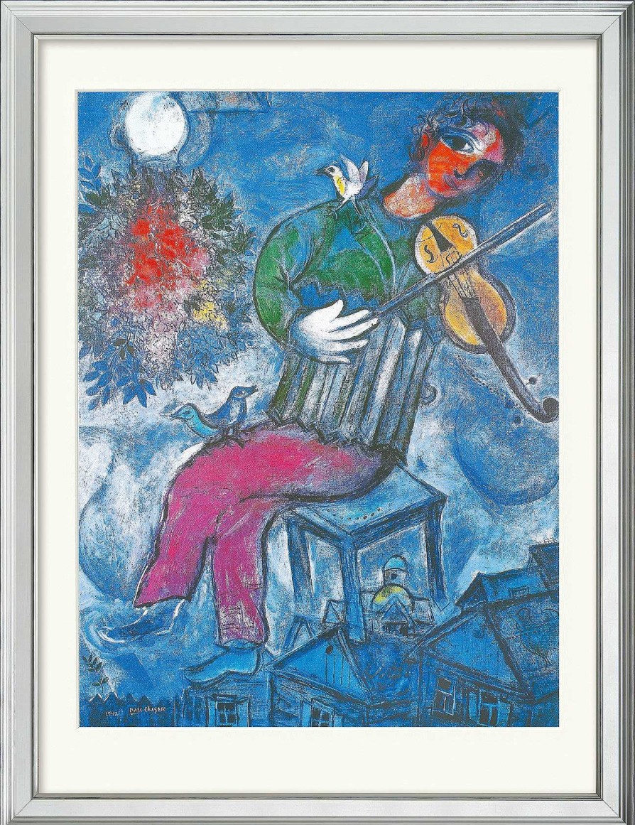 Marc Chagall Bild "Le Violoniste Bleu" (1947), Gerahmt Faksimile