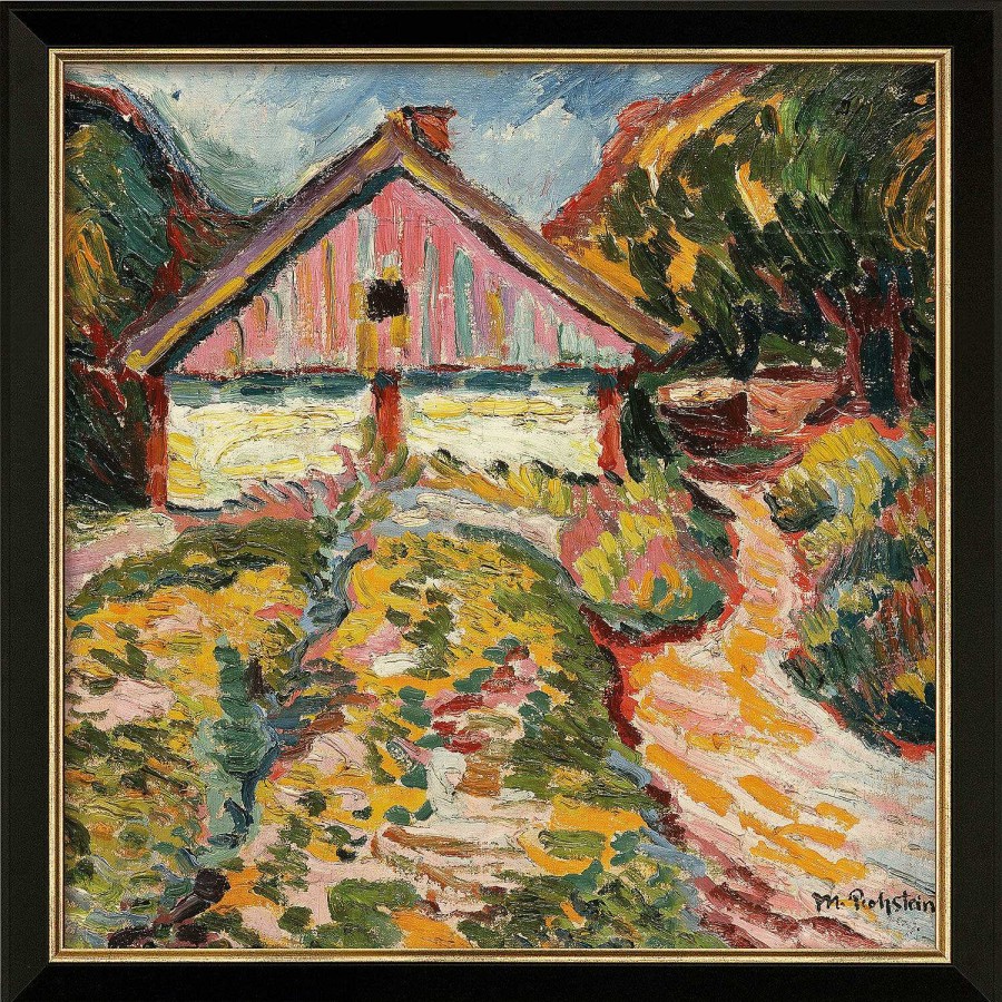 Max Pechstein Bild "Haus An Der Kurischen Nehrung" (1909), Version Schwarz-Goldfarben Gerahmt Stadt Und Architektur