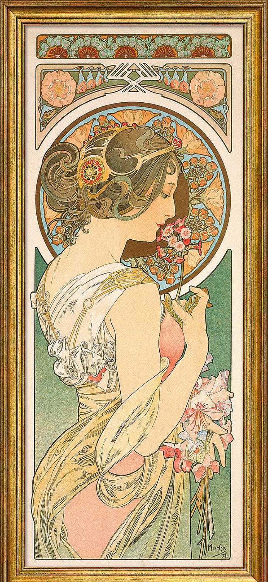 Alphonse Mucha Bild "Schlusselblume" (1899), Gerahmt Jugendstil / Art Deco