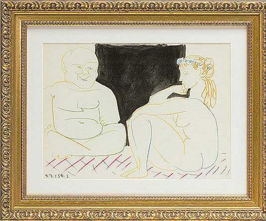 Pablo Picasso Bild "Mann Und Modell" (1954), Gerahmt Akt