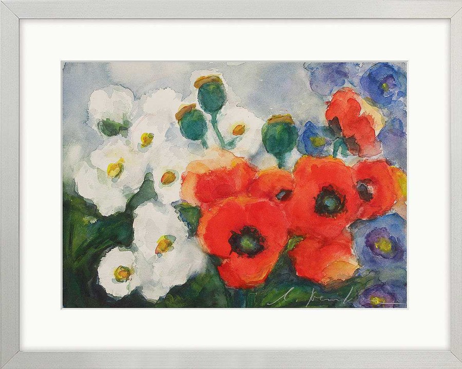 Christine Kremkau Bild "Mohn Mit Margeriten" (2021) (Original / Unikat), Gerahmt Neu