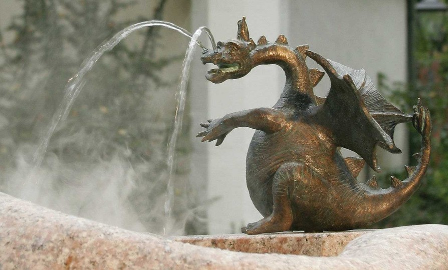 ars mundi Gartenskulptur / Wasserspeier "Drache Lilly", Bronze Wasserspeier & Brunnen