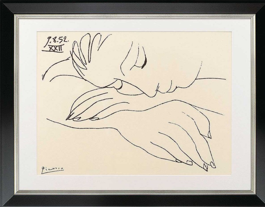 Pablo Picasso Bild "War And Peace - Sleeping Woman" (1952), Version Schwarz-Silberfarben Gerahmt Klassische Moderne