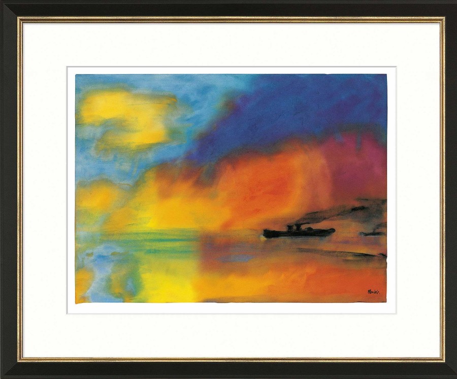 Emil Nolde Bild "Meer Mit Zwei Kleinen Dampfern (Rot, Blau Und Grun)", Version Schwarz-Goldfarben Gerahmt Meer / Seefahrt