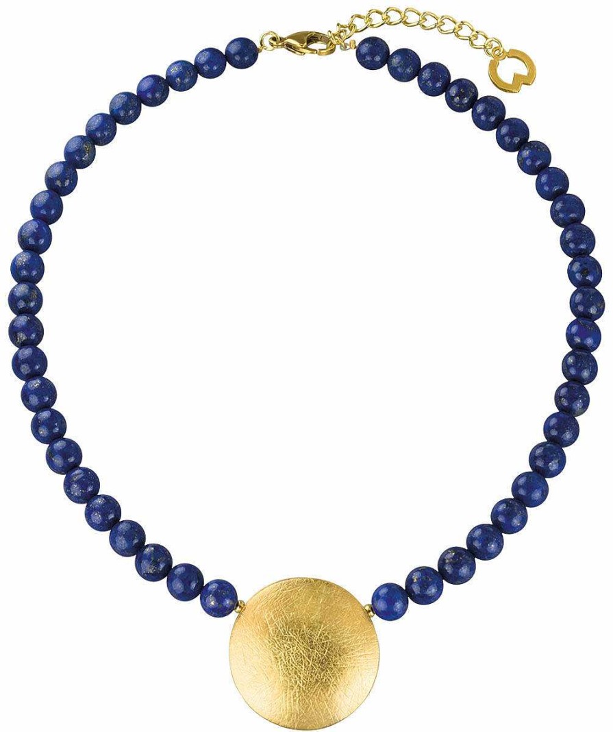 Petra Waszak Collier "Sonnenscheibe" Mit Lapislazuli-Perlen Vergoldeter Schmuck