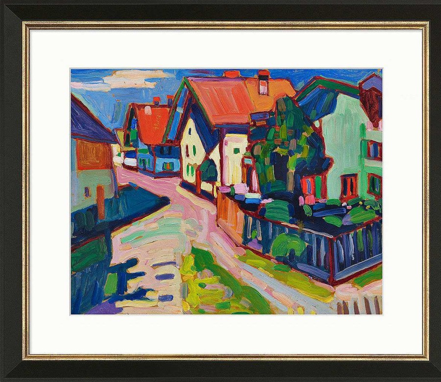 Wassily Kandinsky Bild "Murnau" (1908), Version Schwarz-Goldfarben Gerahmt Faksimile