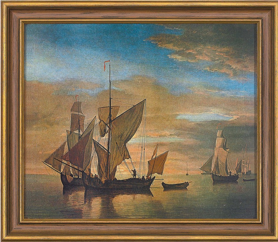 Willem van de Velde Bild "Schiffe Auf Ruhiger See Im Abendlicht" (1685), Gerahmt Barock / Rokoko