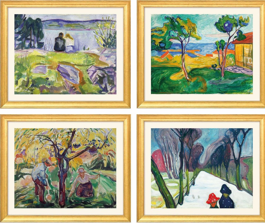 Edvard Munch 4 Bilder "Jahreszeiten-Zyklus" Im Set, Version Goldfarben Gerahmt Expressionismus