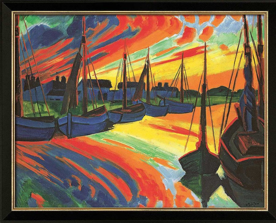 Max Pechstein Bild "Hafen Von Leba" (Um 1922), Version Schwarz-Goldfarben Gerahmt Expressionismus