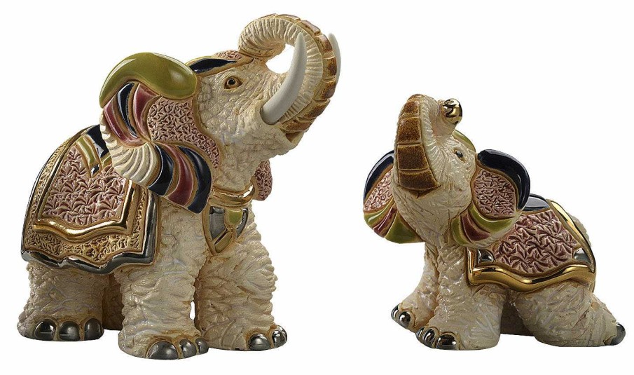 ars mundi 2 Keramikfiguren "Weiser Indischer Elefant" Im Set Kleinplastiken / Miniaturen