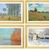 Claude Monet 4 Landschaftsbilder Im Set, Version Goldfarben Gerahmt Landschaft