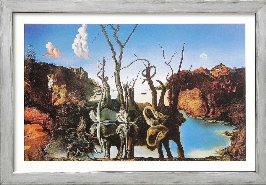 Salvador Dalí Bild "Swan Reflecting Elephants - Schwane Spiegeln Elefanten Wider" (1937), Gerahmt Surrealismus