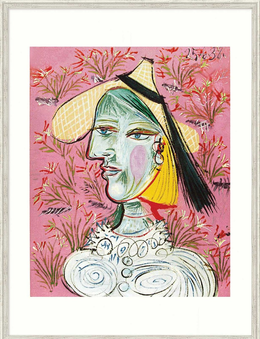 Pablo Picasso Bild "Marie-Therese Mit Strohhut", Gerahmt Faksimile