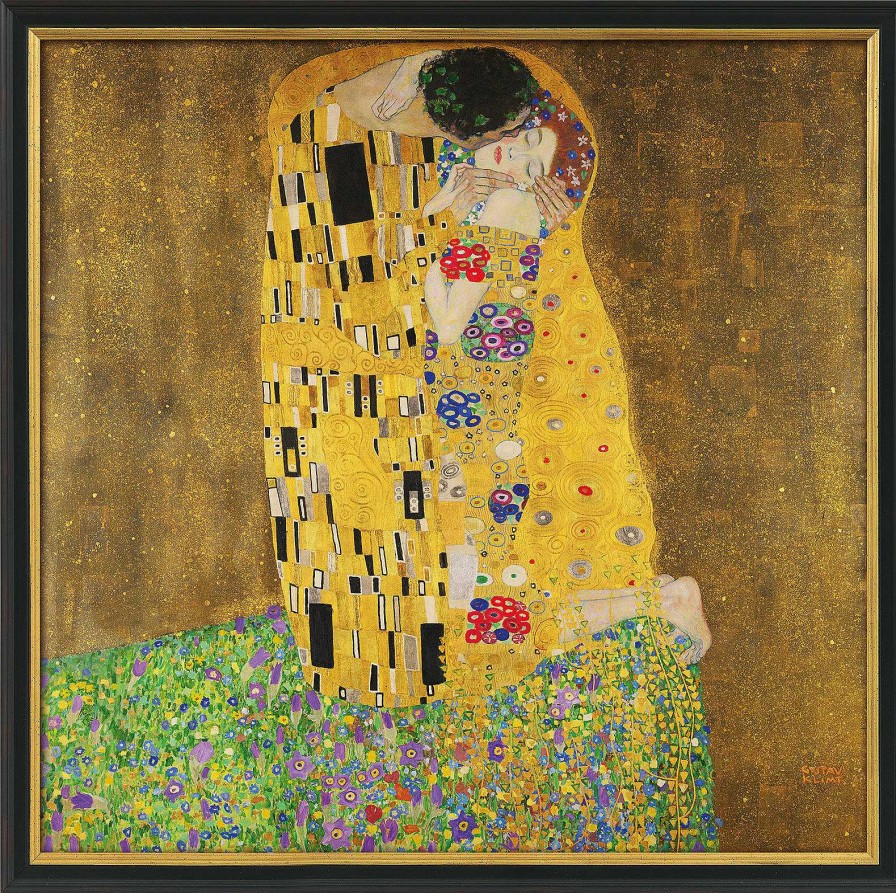 Gustav Klimt Bild "Der Kuss" (1907-08), Gerahmt Jugendstil / Art Deco