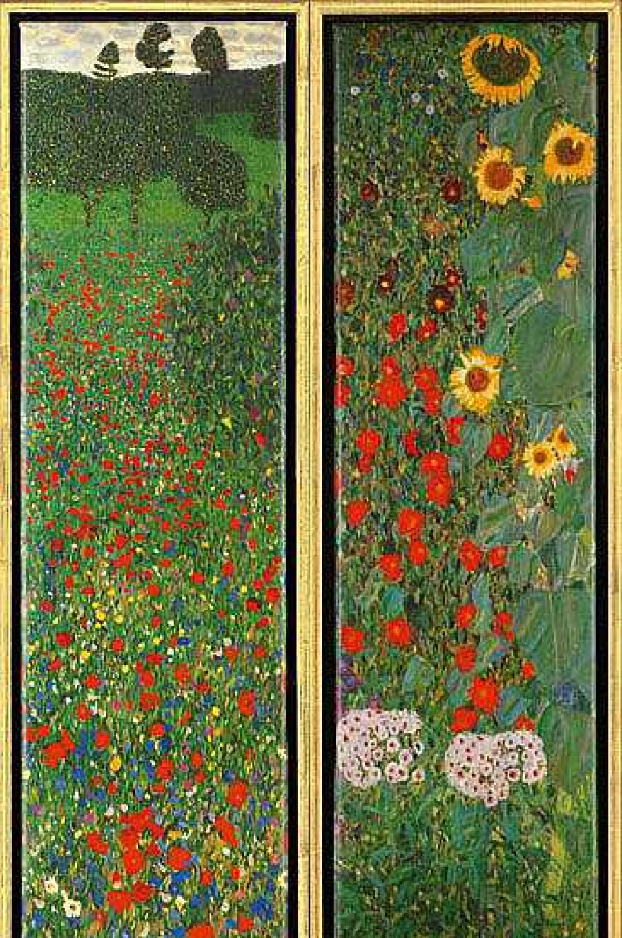 Gustav Klimt 2 Bilder "Mohnfeld" Und "Sonnenblumen" Im Set Jugendstil / Art Deco