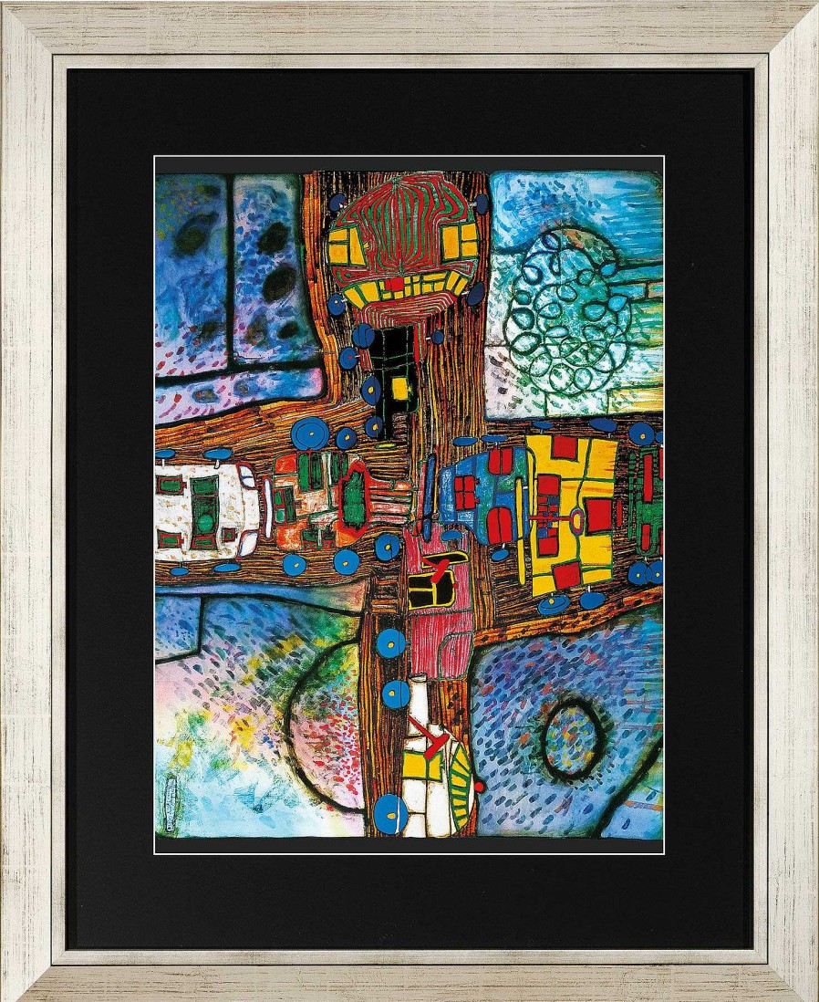 Friedensreich Hundertwasser Bild "Strasenkreuzung", Gerahmt Stadt Und Architektur