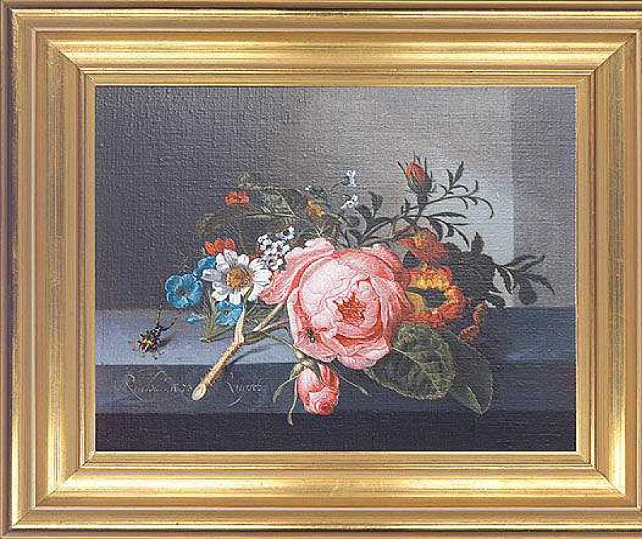 Rachel Ruysch Bild "Rosenzweig Mit Kafer Und Biene", Gerahmt Barock / Rokoko