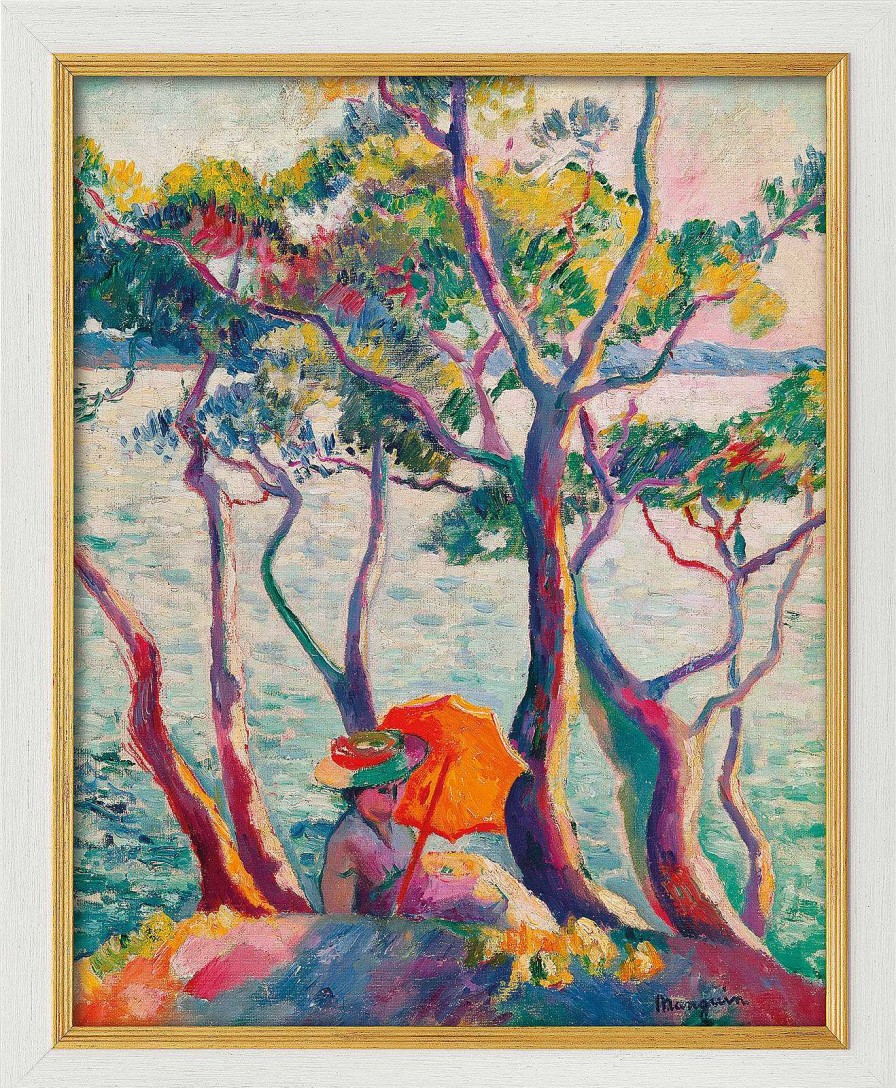 Henri Manguin Bild "Jeanne A L'Ombrelle, Cavaliere" (1905/1906), Version Weis-Goldfarben Gerahmt Genreszenen