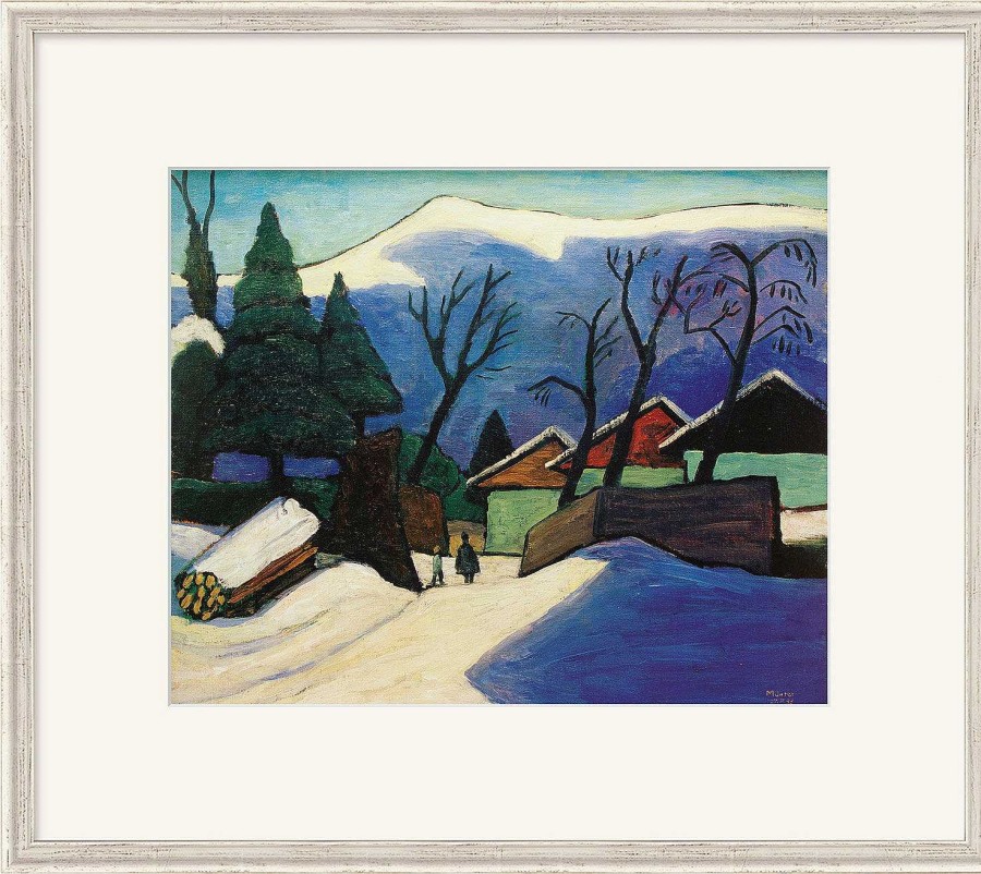 Gabriele Münter Bild "Drei Hauser Im Schnee" (1933), Gerahmt Landschaft