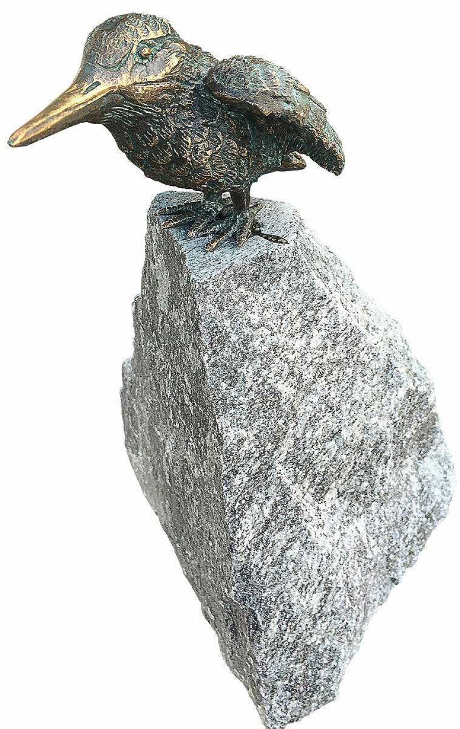 ars mundi Gartenskulptur "Eisvogel Auf Granitstein", Bronze Skulpturen