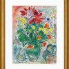 Marc Chagall Bild "Bouquet De Renoncules" (1968), Version Goldfarben Gerahmt Blumen