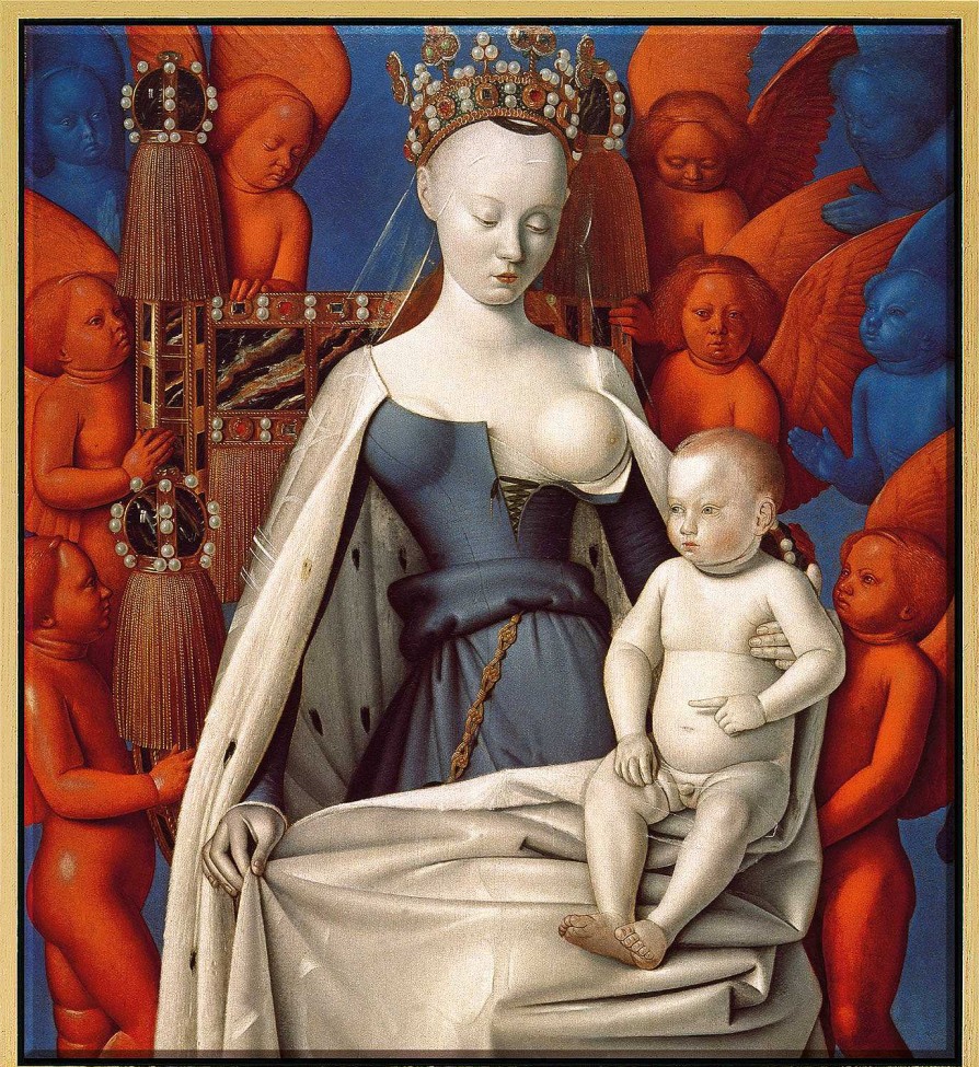 Jean Fouquet Bild "Madonna Umgeben Von Cherubim Und Seraphim" (Um 1450), Version Goldfarben Gerahmt Sakralkunst