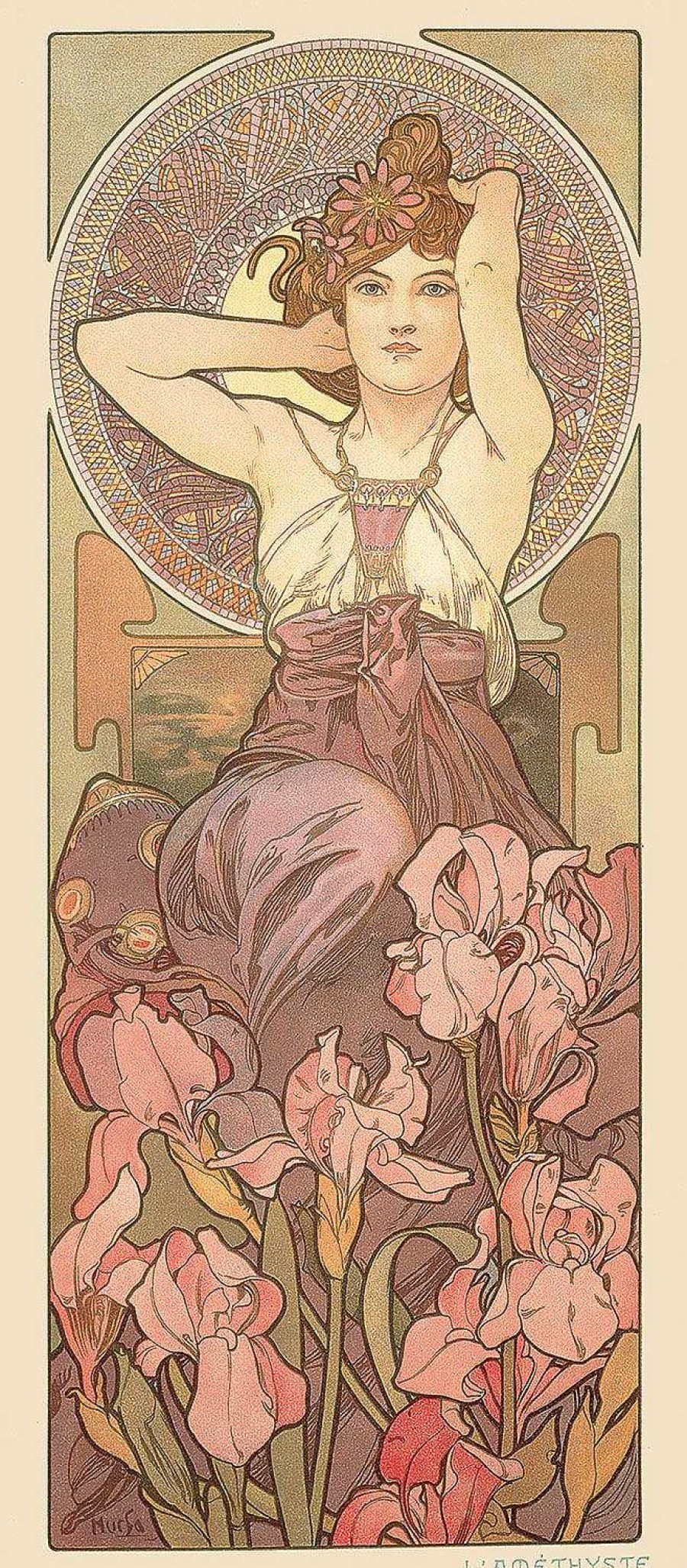 Alphonse Mucha Glasbild "Amethyst" Jugendstil / Art Deco