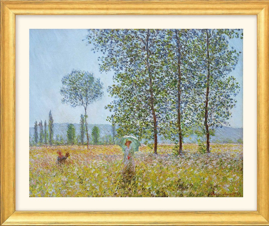 Claude Monet Bild "Felder Im Fruhling" (1887), Version Goldfarben Gerahmt Landschaft