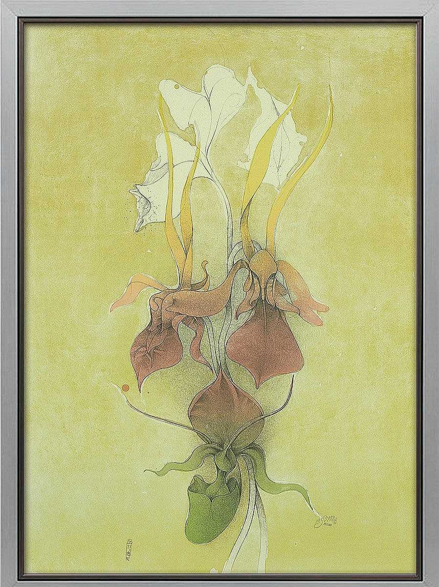 Bruno Bruni Bild "Frauenschuh" (1989), Gerahmt Blumen