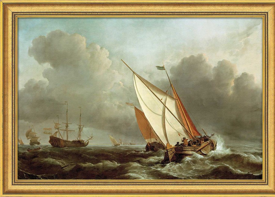 Willem van de Velde Bild "Schiff In Sturmischer See" (1671), Gerahmt Barock / Rokoko