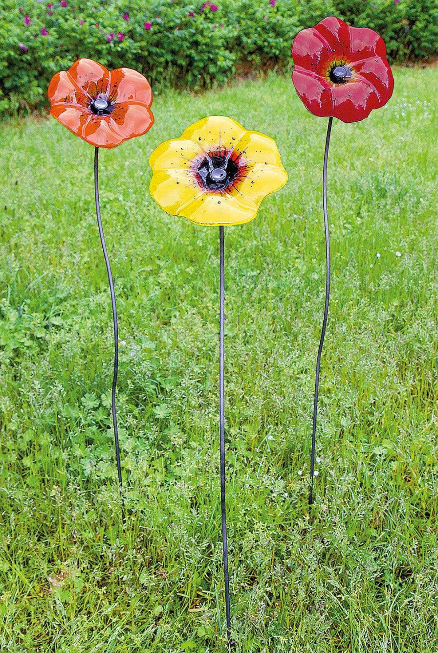 ars mundi Gartenstecker-Blumenset "Bluten Rot, Gelb Und Orange", 3-Teilig Sonstige Gartenaccessoires