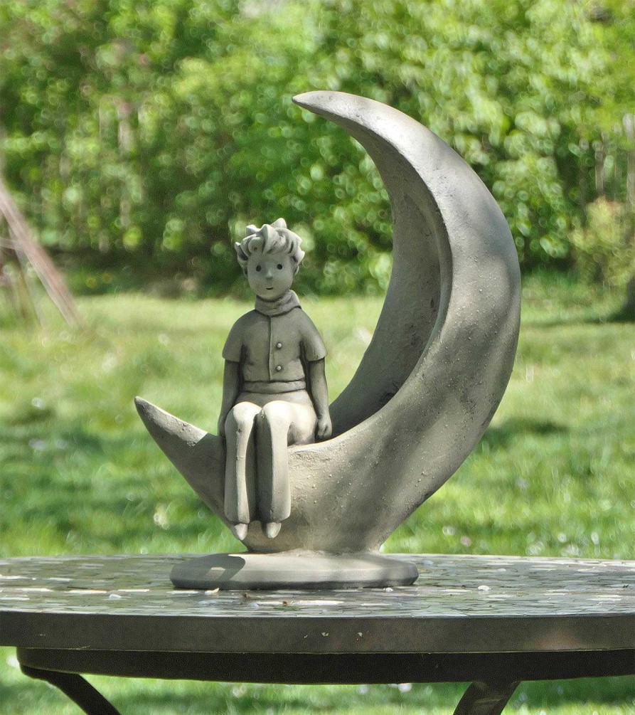 ars mundi Gartenskulptur "Der Kleine Prinz Im Mond", Steinguss Gartenobjekte