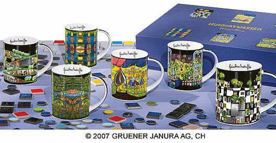 Friedensreich Hundertwasser 6 Becher "Magic Mugs" Im Set, Porzellan Geschirr