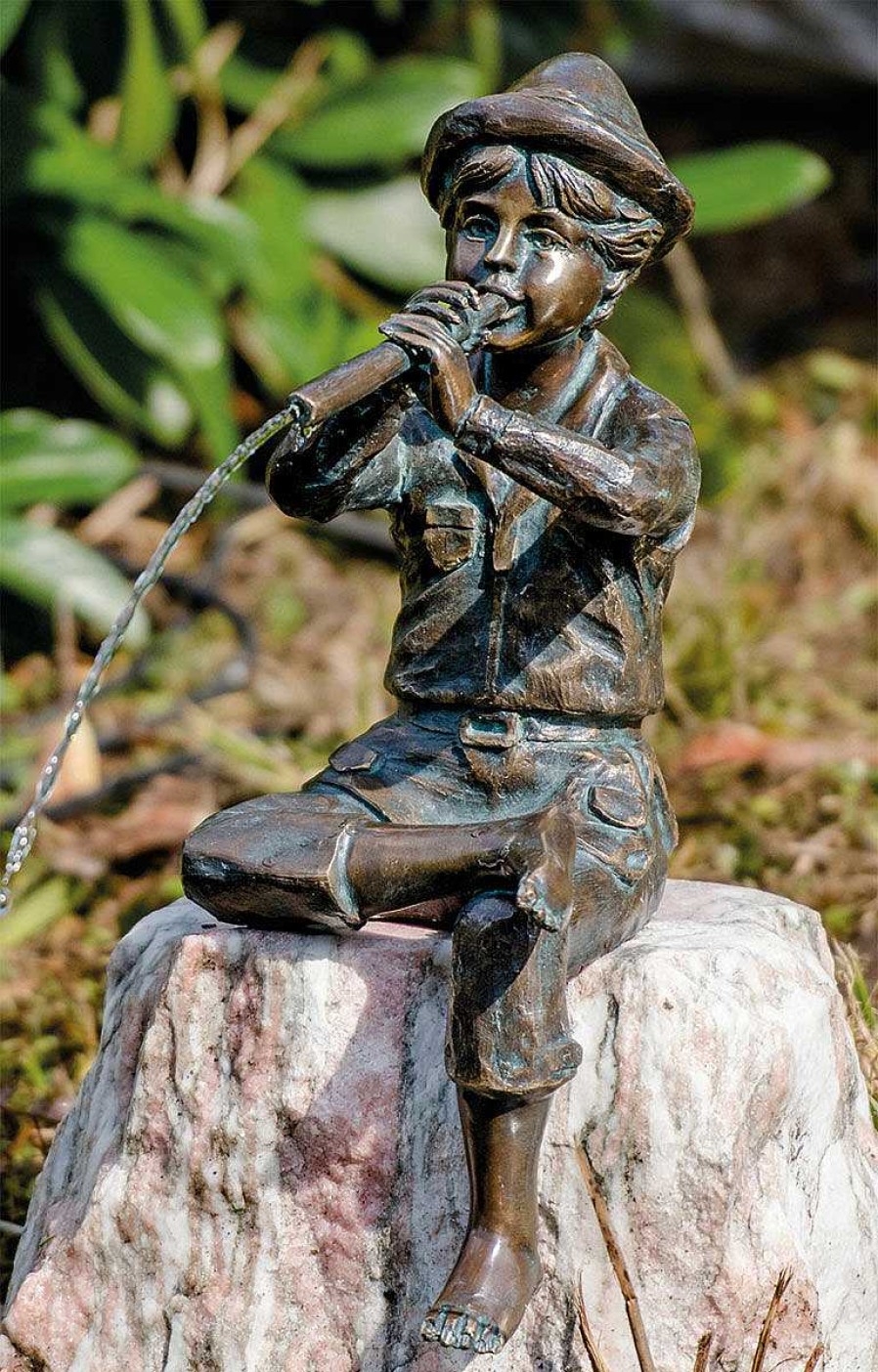 ars mundi Gartenskulptur / Wasserspeier "Hirtenjunge Mit Flote" (Ohne Stein), Bronze Wasserspeier & Brunnen