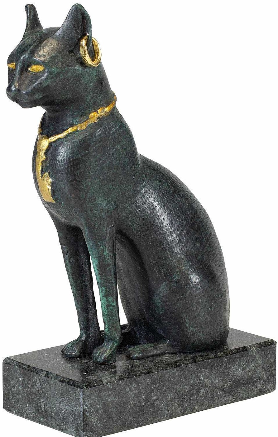 ars mundi Skulptur "Bastetkatze Mit Collier", Metallguss/Stein Agypten