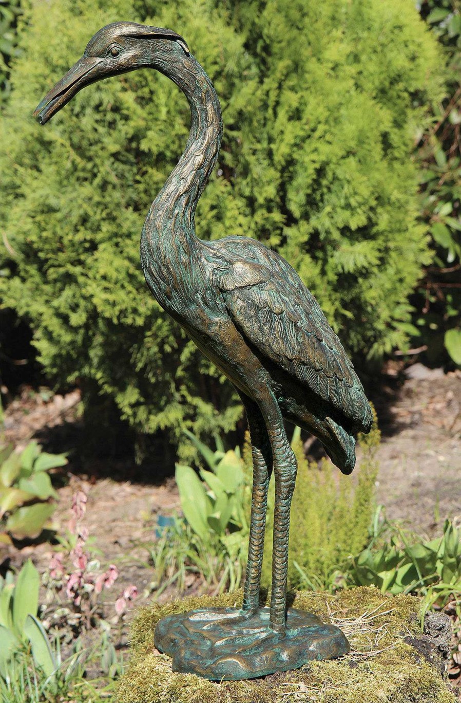 ars mundi Gartenskulptur / Wasserspeier "Graureiher", Bronze Gartenobjekte