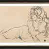 Egon Schiele Bild "Sich Aufstutzender Weiblicher Akt Mit Langem Haar" (1918), Gerahmt Giclee