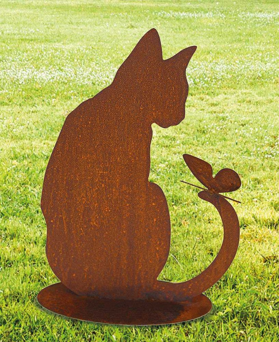 ars mundi Gartenfigur / Silhouette "Katze Mit Schmetterling" Sonstige Gartenaccessoires