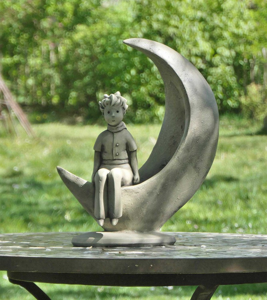 ars mundi Gartenskulptur "Der Kleine Prinz Im Mond", Steinguss Kunstguss