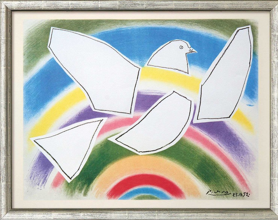 Pablo Picasso Bild "Fliegende Taube Im Regenbogen" (1952), Gerahmt Tierdarstellungen