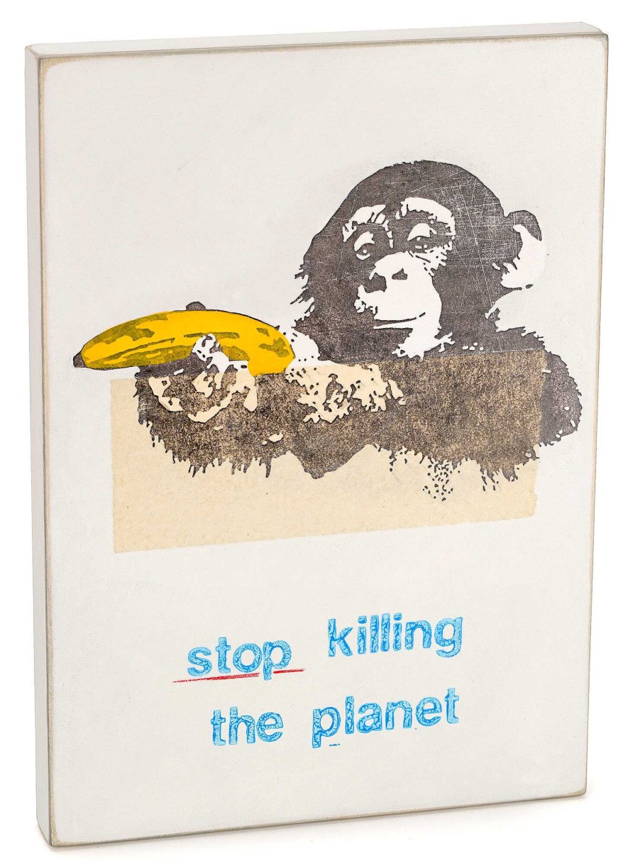 Jan M. Petersen Objekt "Stop Killing The Planet" (2023), Holz Holz