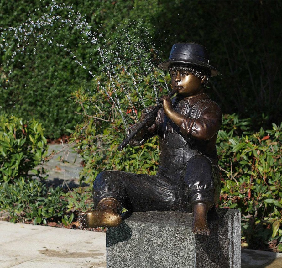 ars mundi Gartenskulptur / Wasserspeier "Flotenspieler Moritz" (Ohne Sockel), Bronze Wasserspeier & Brunnen