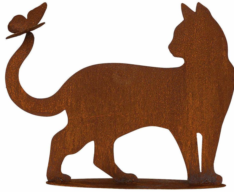 ars mundi Gartenfigur / Silhouette "Stehende Katze Mit Schmetterling" Sonstige Gartenaccessoires