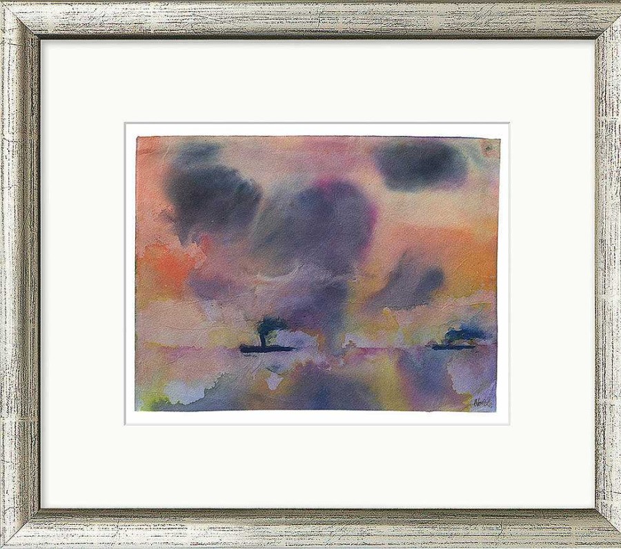 Emil Nolde Bild "Stilles Meer Mit Zwei Dampfern" (Um 1946), Version Silberfarben Gerahmt Expressionismus